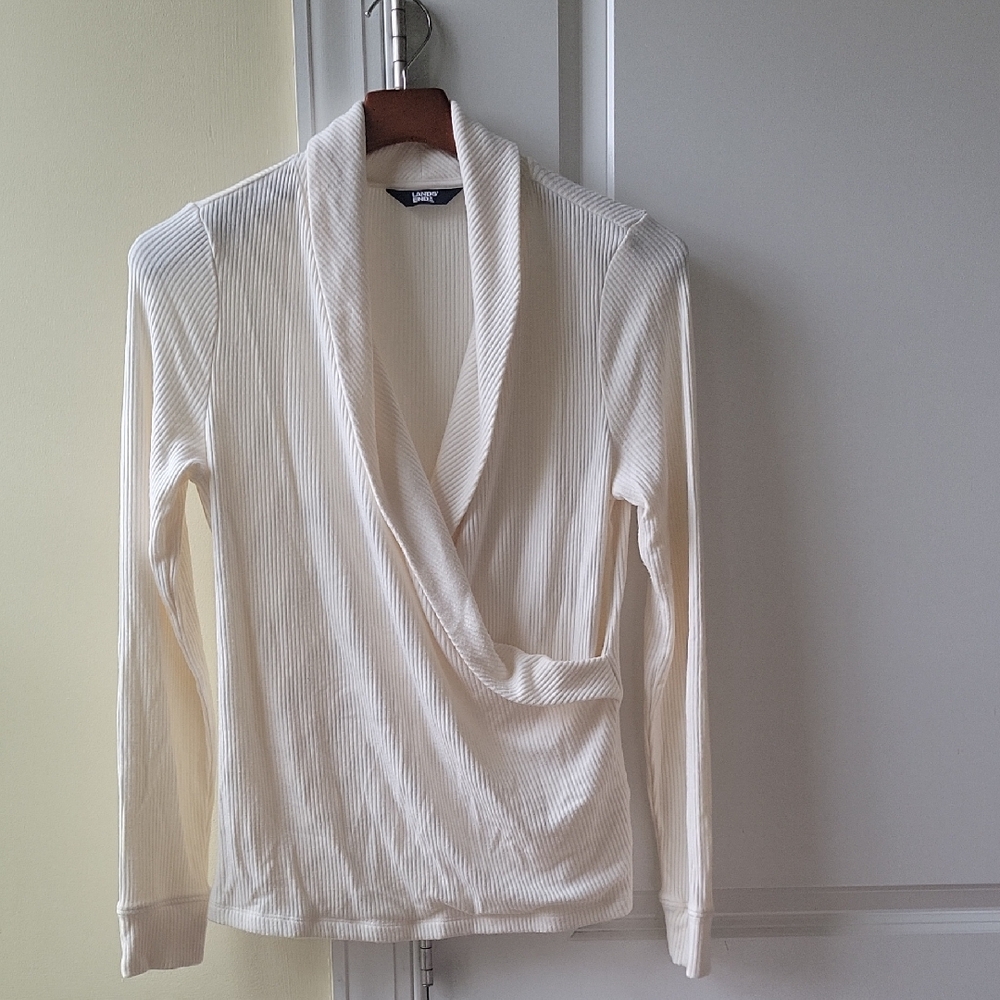 Lands' End Cream Wrap Ribbed Sweater size S